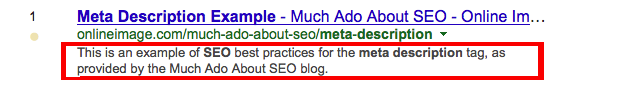Example of a META description as it appears on the SERPs
